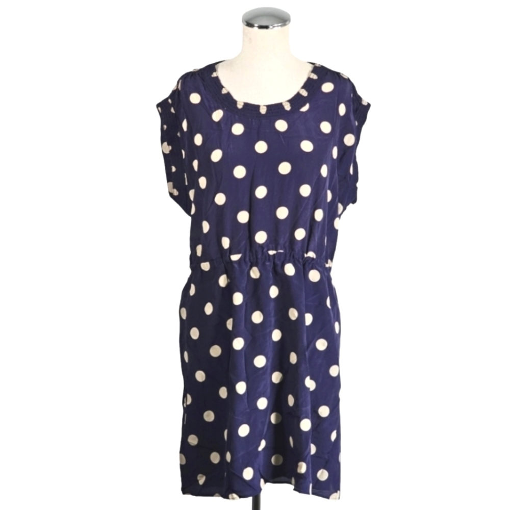 J.Crew 100% Silk Polka Dot Lined Dress Navy Size M-L